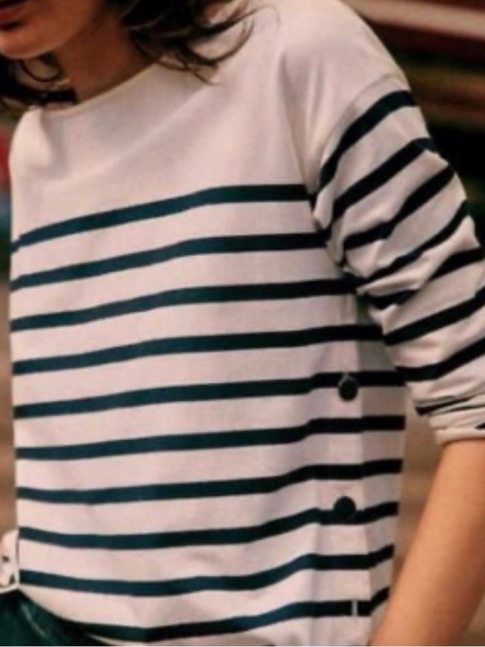 Sezane Noan Mariniere Navy and White Striped Boatneck Top - M